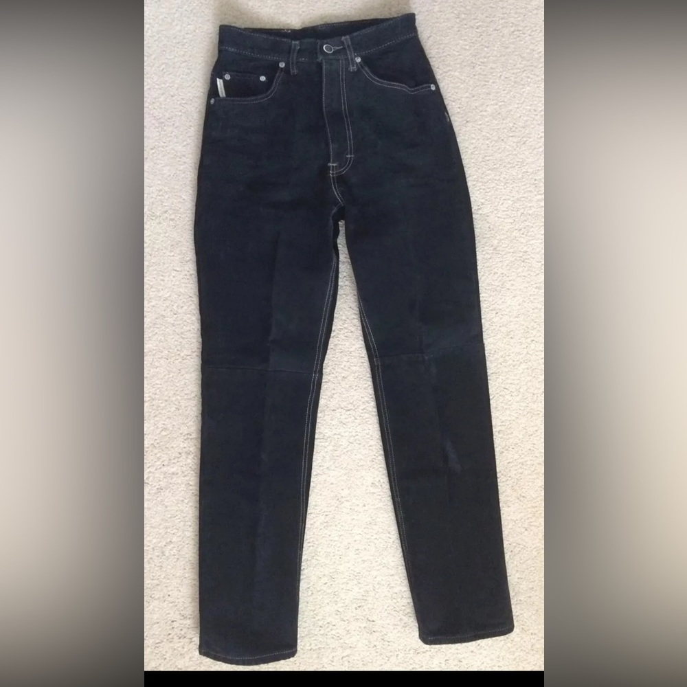 SKOTTS SUEDE Washable 100% Leather Cotton Lined Black Pants Sz 26 Made In Canada